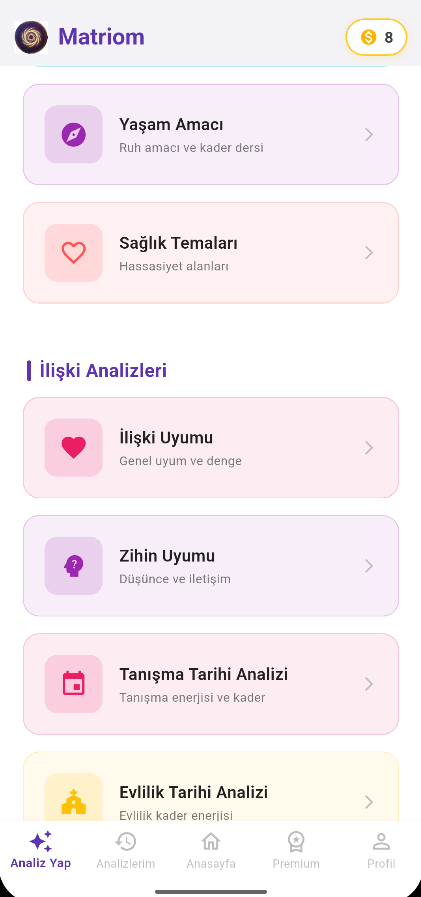 Matriom Features Screen